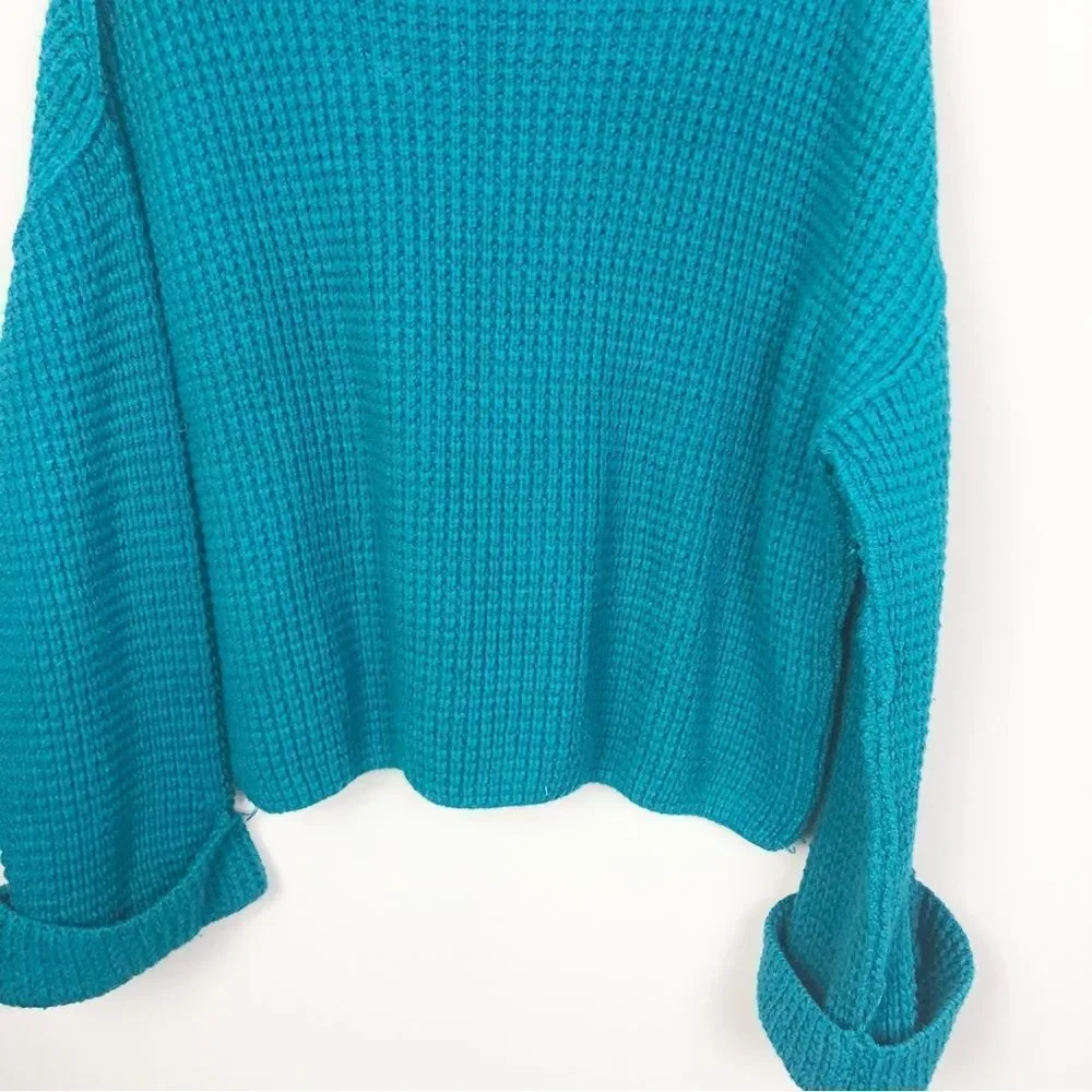 FREE PEOPLE | Park City Chunky Knit Teal Cowl Neck Sweater Women’s Size Medium - Picture 7 of 12